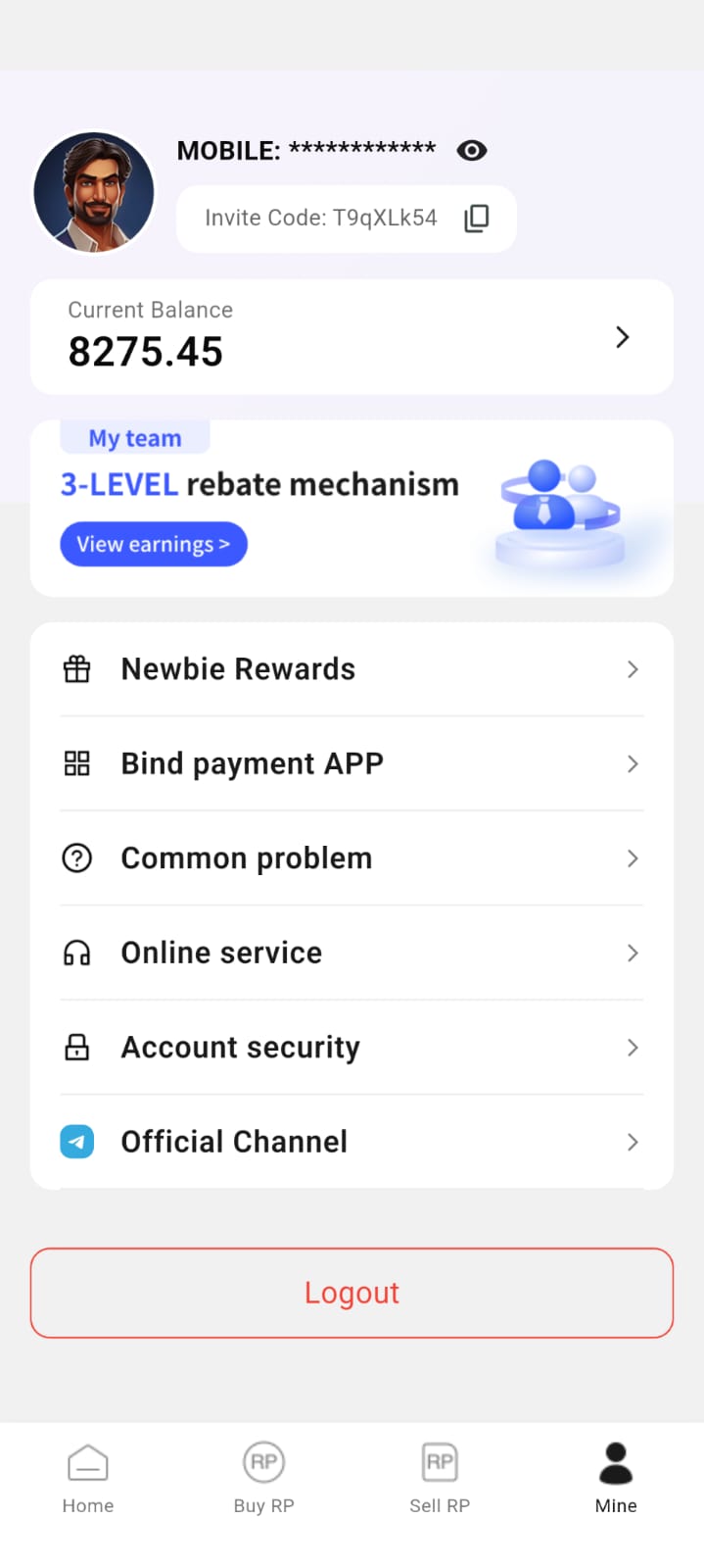 Rynpay App Account Screenshot